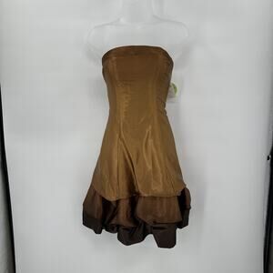 Morgan & Co Dress Womens 5 Brown Amber Strapless Party Prom‎ Formal Bow Tiered *